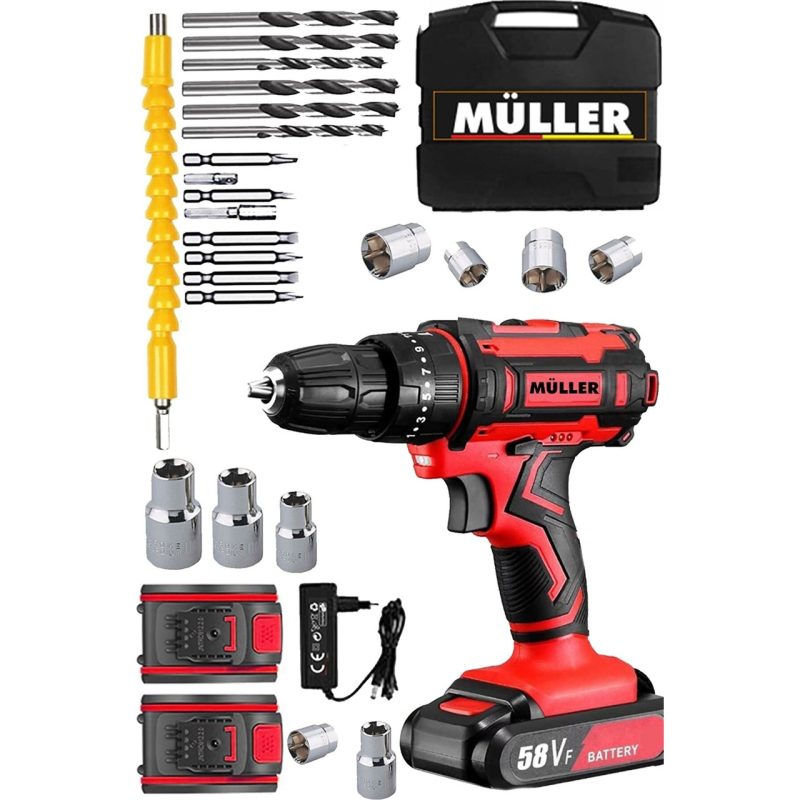 Müller Germany X-Torq 58 V 8 Ah Çift Metal Şanzıman Çift Akülü Vidalama Matkap 27 Parça Set