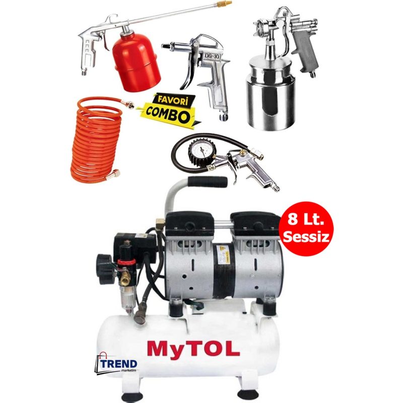 Mytol 8 Litre Süper Sessiz Yağsız Hava Kompresörü ve Havalı Alet Seti