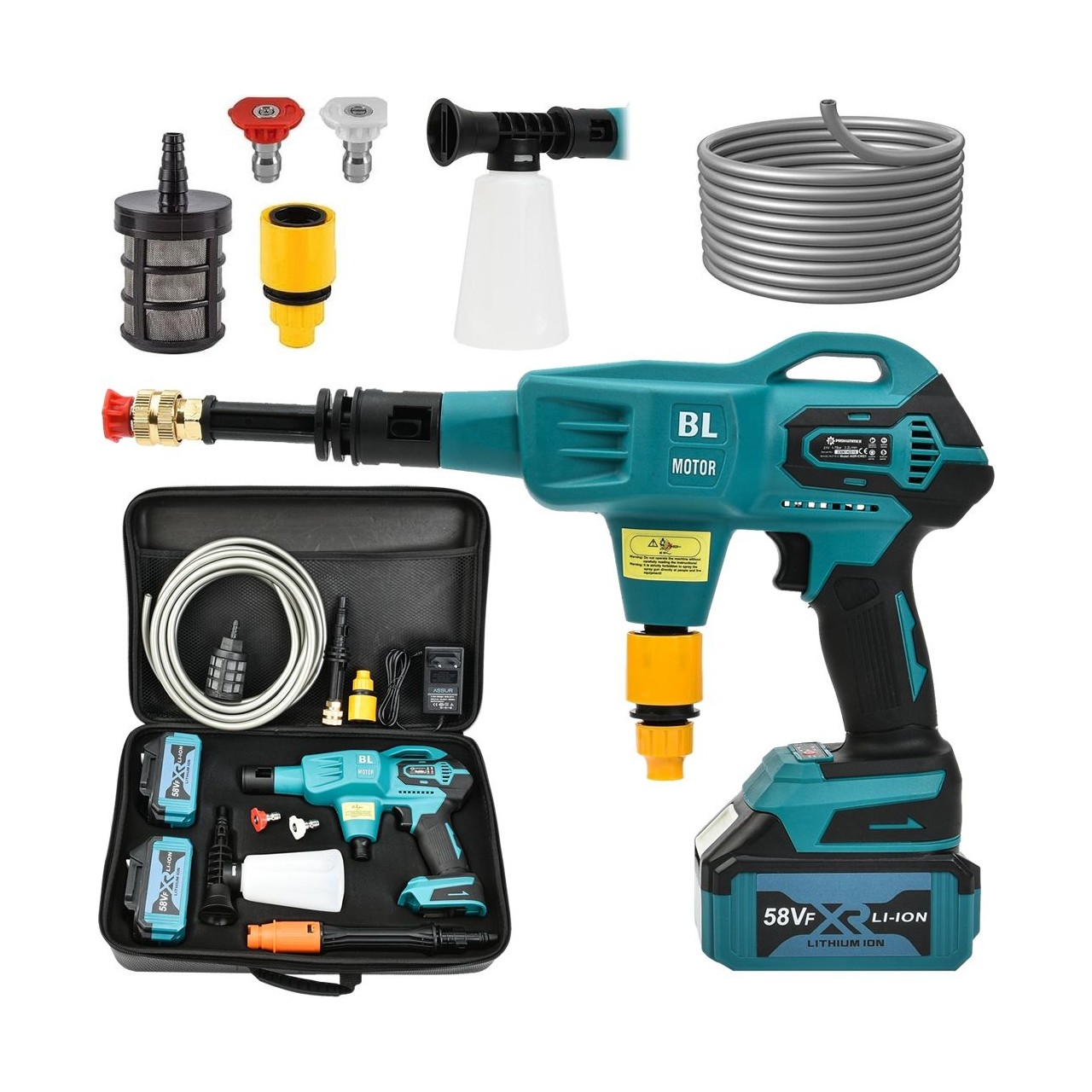 Prohummer Profesyonel Kömürsüz 58VF Yüksek Basınçlı Çift Akülü Oto Araba Yıkama Makinesi PH224