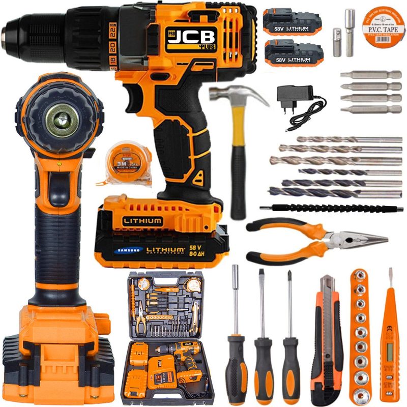 Projcb Plus American 58 V 8 Ah Darbeli Metal Şanzıman Samsung Akülü 100 PCS Set Akülü Matkap