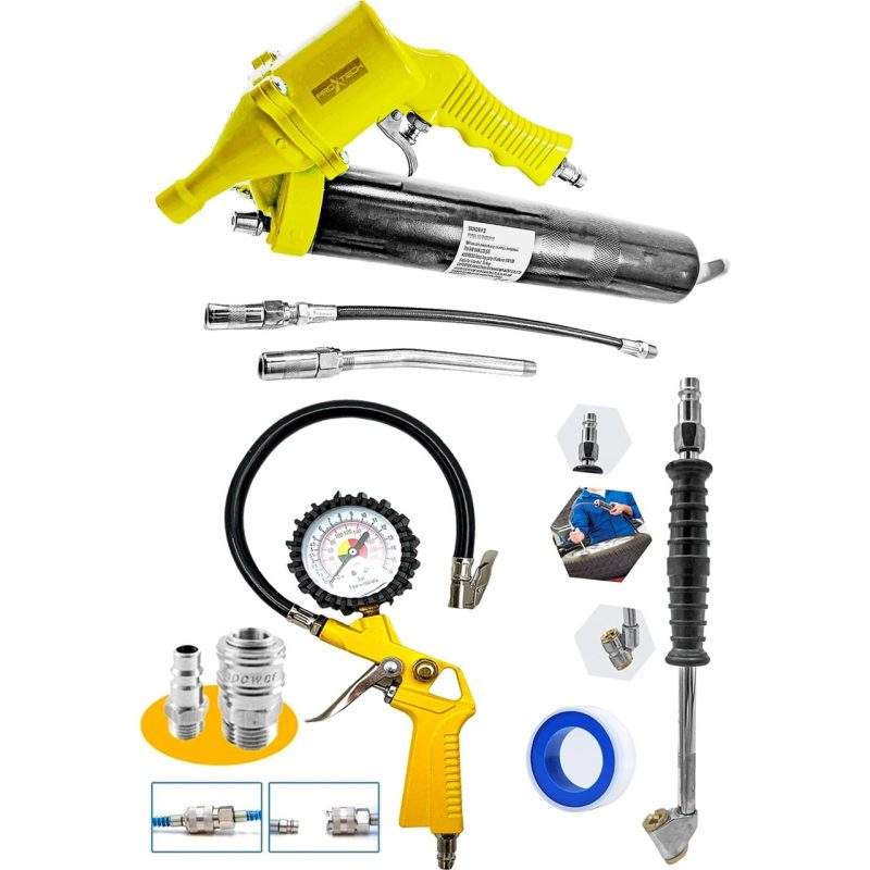 Proxtech  Yüksek Kalite Büyük Boy havalı Gres Yağ tabancası 500CC 220PSI SAATLI Lastik Şişirme Ful Takım