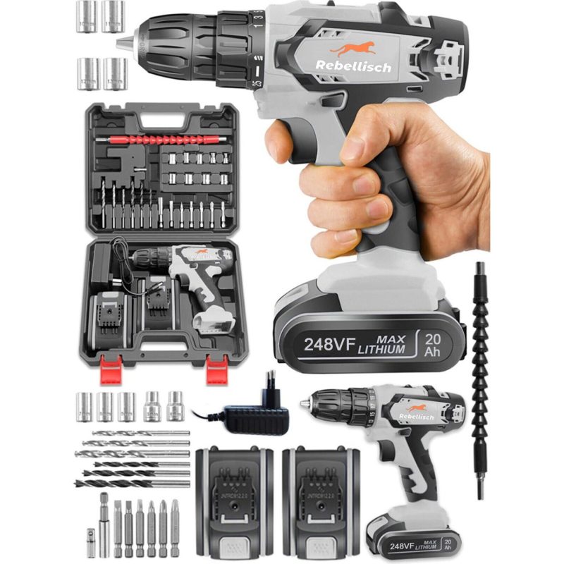 Rebellisch Germany 398 V 40 Ah New Quality Series Darbeli Metal Şanzıman Çift Akülü Vidalama Matkap + 27 Parça Setli