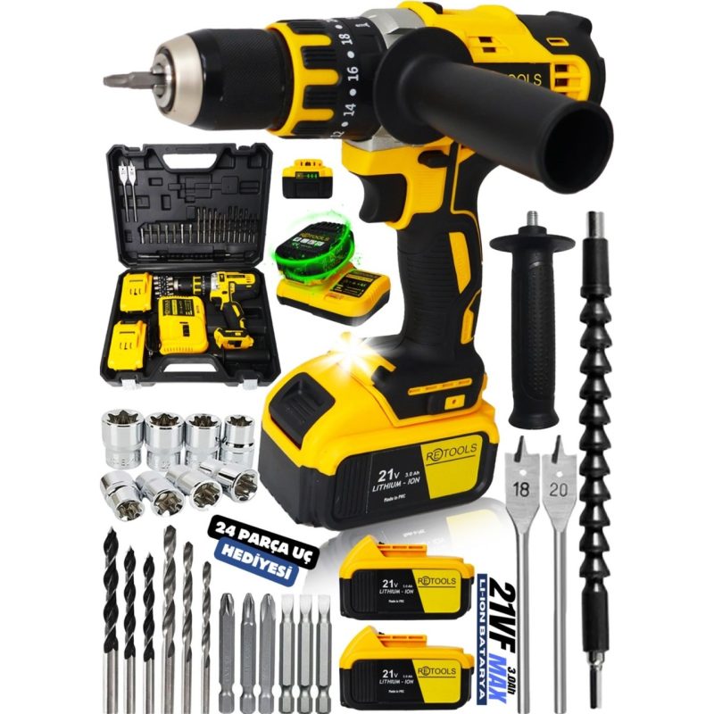 Retools Şarjlı Kollu Vidalama 21V/3.0AH Sarı