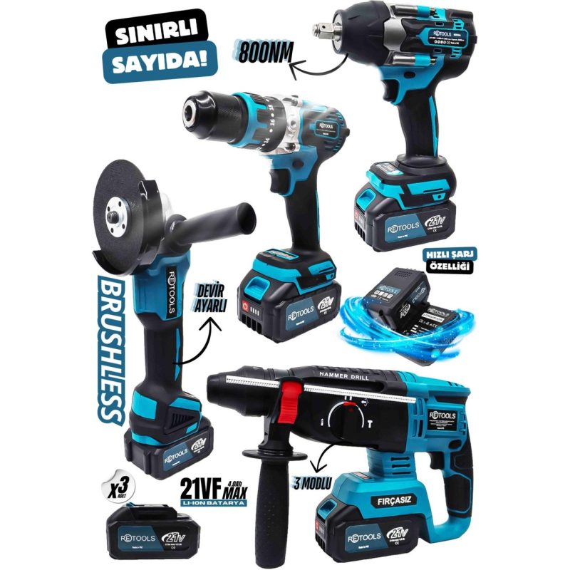 Retools Yenilenmiş 4’lü Set 800NM Tork Gücü!