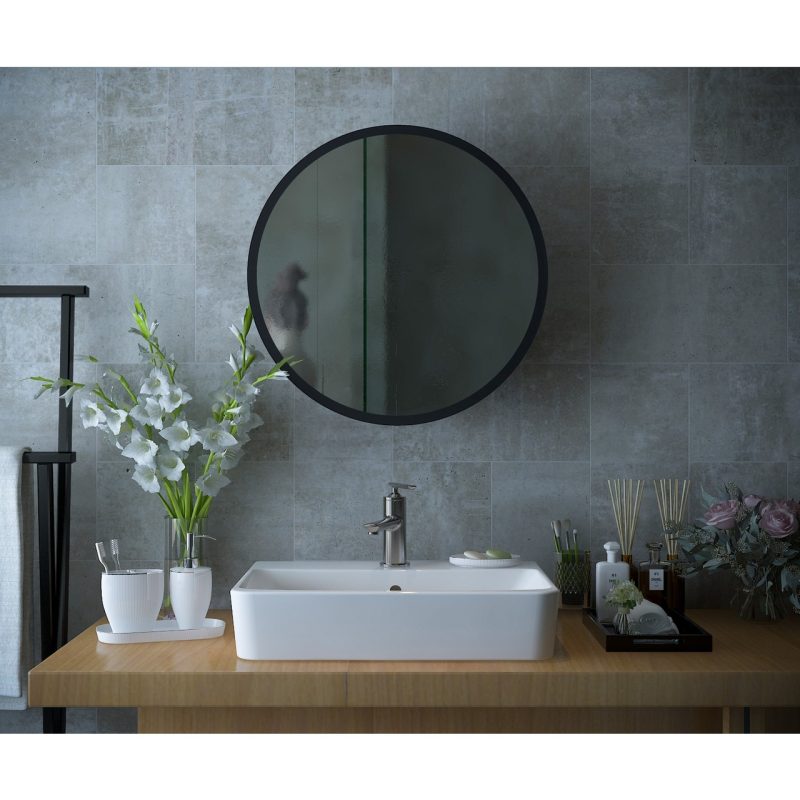 Rivomo Siyah Dekoratif Banyo Dolabı Aynalı Üst Modülü