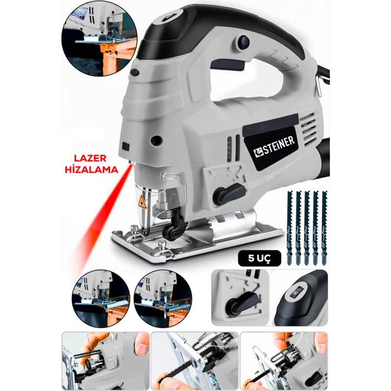 Steiner Alman 4600 W Lazerli Sjs Metal Şanzuman 6 Kademe Devirli Pandül Ayarlı Dekupaj Testere Makinesi 5 Uç Gri