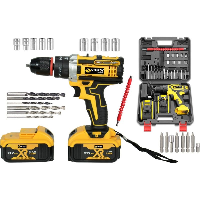Sturdy 10MM  21 volt 5 pilli Çelik-Metal Madren Su Terazisi Göstergeli Yedek Akülü Çantalı LED Akülü Vidalama Matkap