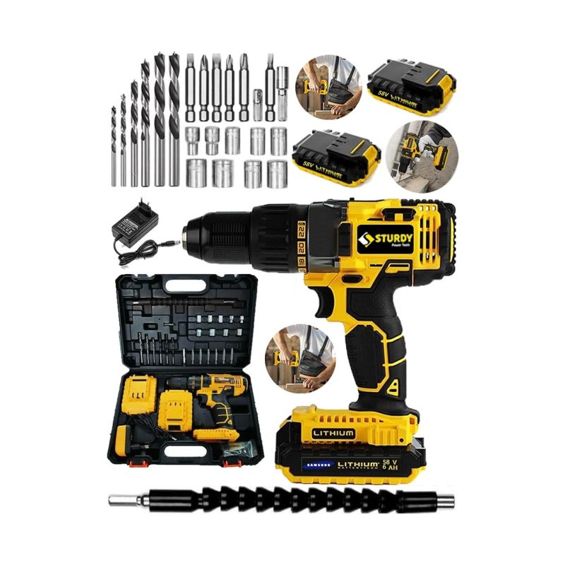Sturdy 58V 6AH Metal Sanzumanlı EXPRESS SERİ Setli Darbeli Li-ion Çift Akülü Matkap 27 Parca Setli