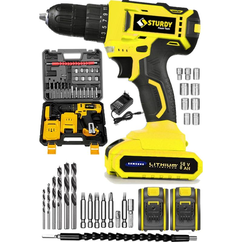 Sturdy 92VF12Ah Lıon Çift Akülü NEW  SERİ Darbeli Turbo Şarjlı Vidalama  Matkap 27 Parça Uç Setli