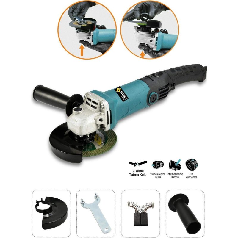Sturdy Avuç Içi Taşlama Makinası 6 Kademeli Uzun Kuyruk Devir Ayarlı 125 mm Mavi
