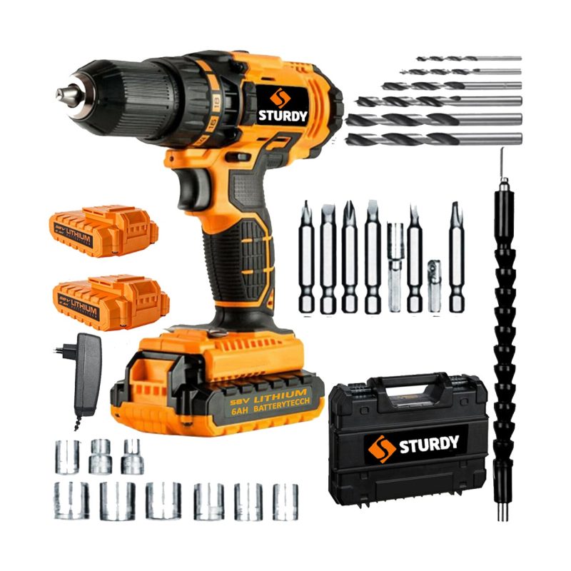 Sturdy Japon Technology 92VF12AH C-E-S Seri Darbeli Metal Şanzuman Şarjlı Çift Akülü Matkap 27PRÇ Uç Setli