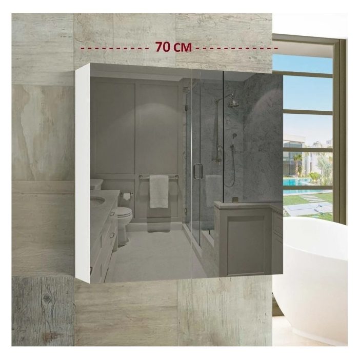 Thevida Aynalı Banyo Dolabı 70 x 70, Çift Kapaklı Lavabo Üstü, Çokamaçlı Dolap