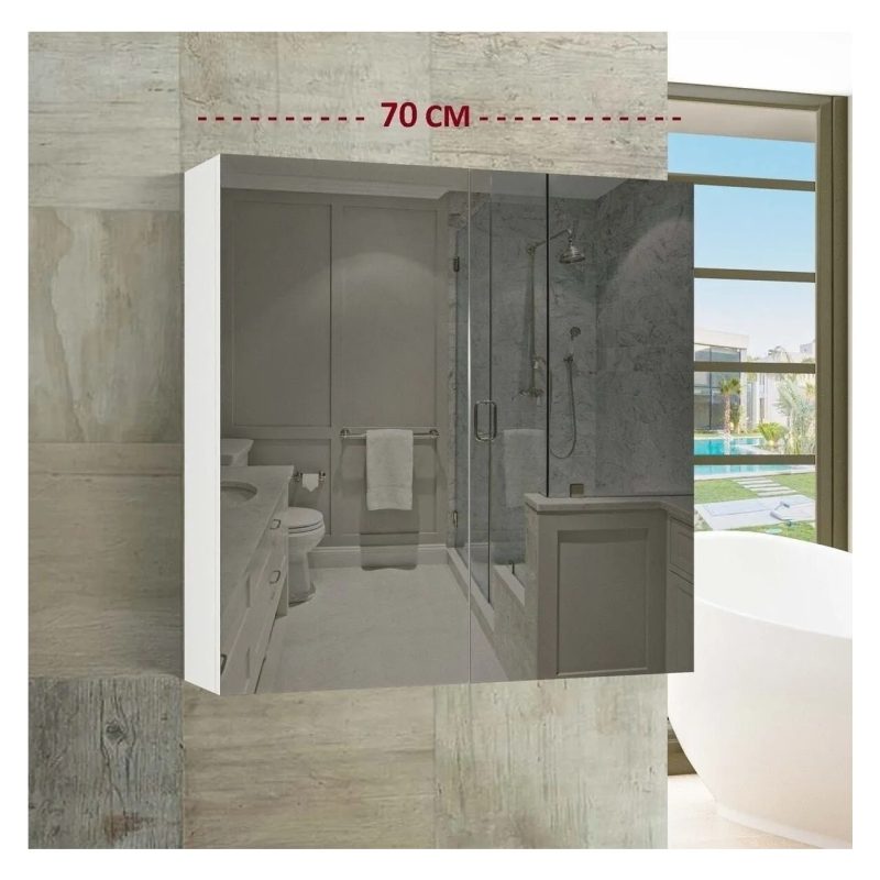 Thevida Aynalı Banyo Dolabı 70 x 70, Çift Kapaklı Lavabo Üstü, Çokamaçlı Dolap