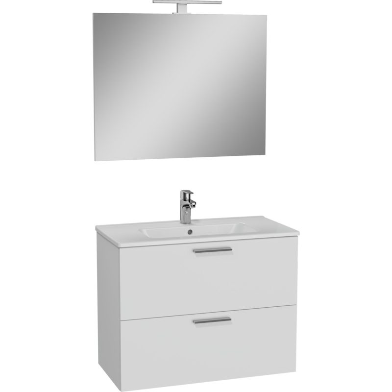 VitrA Mia 75024 Banyo Dolabı Seti, Çekmeceli, 80 cm, Parlak Beyaz