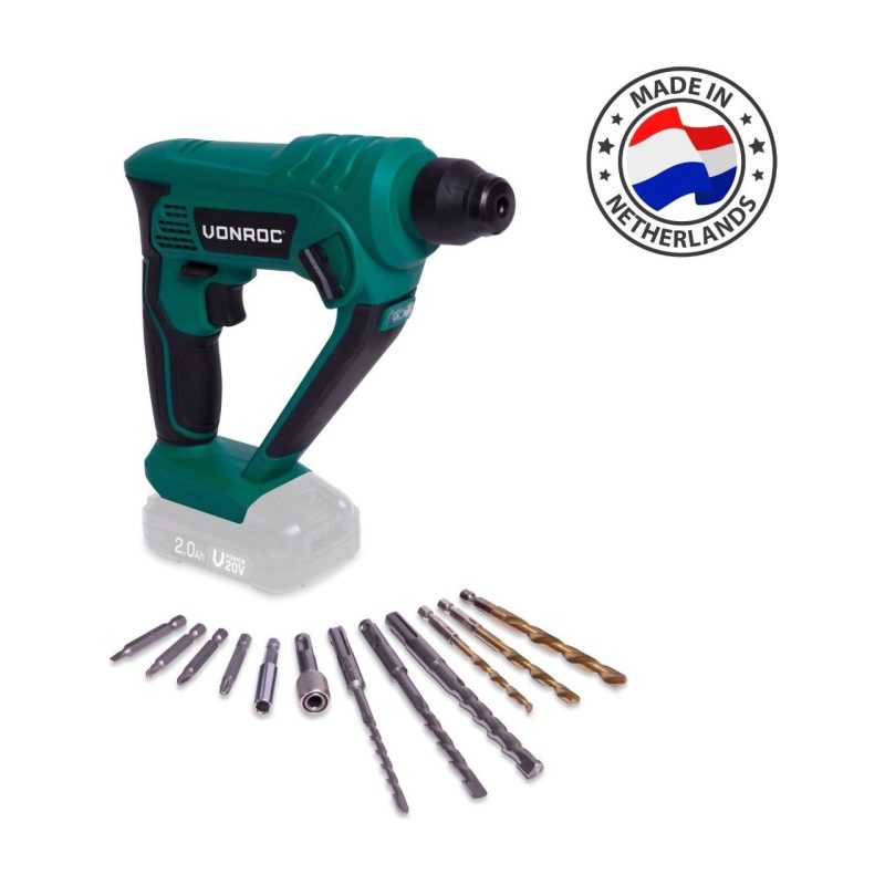 Vonroc Akülü Kırıcı-Delici – Vpower 20V – (Aküsüz) – 1.3 Joule – Sds-Plus – Dahil. Aksesuarlar