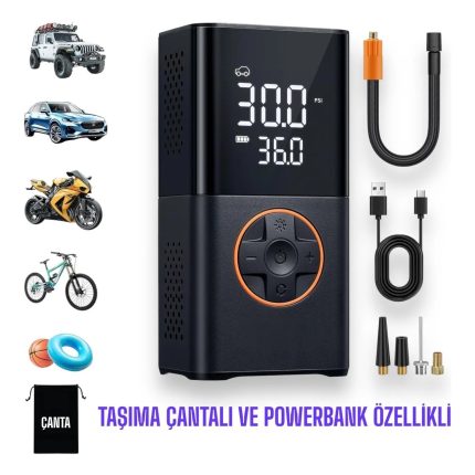 Yeni Model Auhma 3600 Mah Şarjlı Hava Pompası Araç Lastik, Bisiklet, Top Şişirme Oto Hava Kompresörü