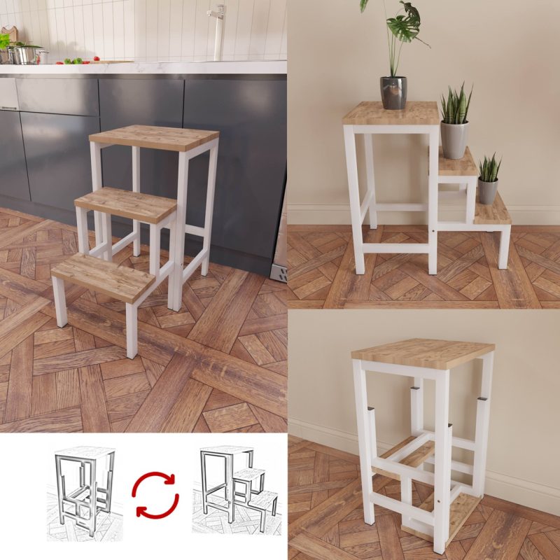 Yüceer Home 3 Basamaklı Katlanır Merdiven Çiçeklik Sehpa Tabure