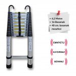 Endokon 620 Cm. – 16  Basamaklı Kancalı Teleskobik / Teleskopik Alüminyum Merdiven – I Tipi Uzayan Merdiven