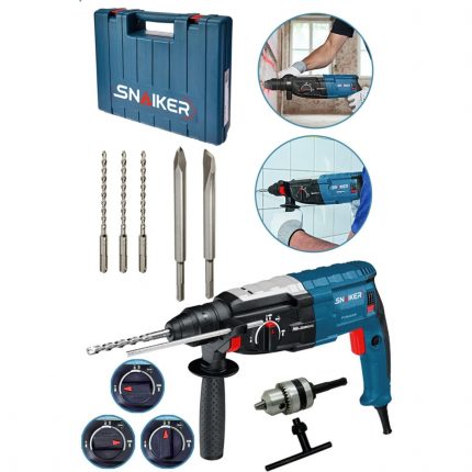 Snaiker Alman 3000 W Bakir Sargili Kırıcı Delici Hiilti Matkap Metal Şanzumanlı + 5 Adet Uç Yedek Mandren Gri