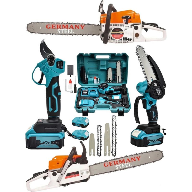 3’lü Set 7.9 Hp Benzinli Odun Ağaç Kesme Hızar Motoru 128VF Şarjlı Dal Budama Makası ve Testere 3set-Gry3