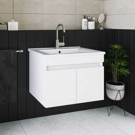 Banos Roomart LD3 Ayaksız 2 Kapaklı Lavabolu Beyaz Mdf 65 cm Banyo Dolabı