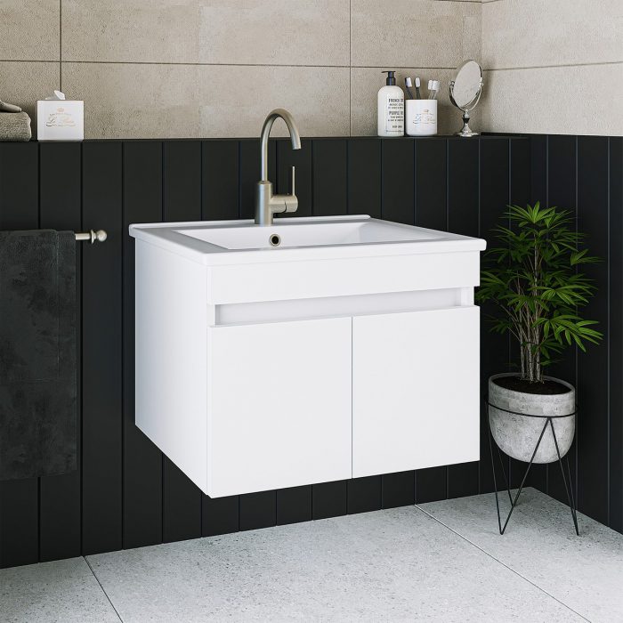Banos Roomart LD3 Ayaksız 2 Kapaklı Lavabolu Beyaz Mdf 65 cm Banyo Dolabı