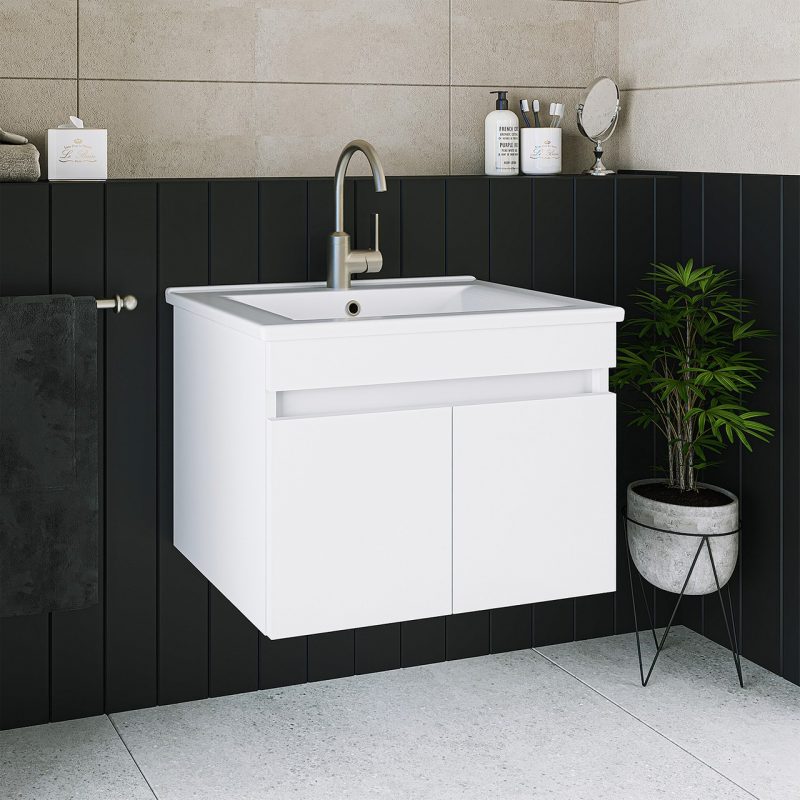 Banos Roomart LD3 Ayaksız 2 Kapaklı Lavabolu Beyaz Mdf 65 cm Banyo Dolabı