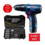 Bosch Çift Akülü Darbeli Matkap Şarjlı Matkap Akülü Vidalama + Matkap Ucu Vidalama Ucu Lokma Ucu Panç Seti