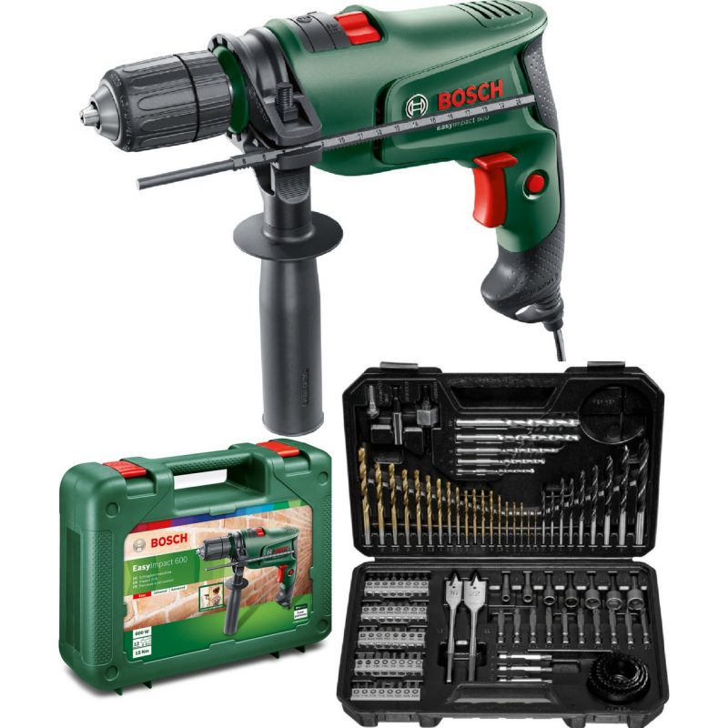 Bosch Easyimpact 600 13MM 600 Watt Darbeli Matkap + 103 Parça Matkap Ucu Vidalama Ucu Lokma Ucu Seti + Sırt Çantası