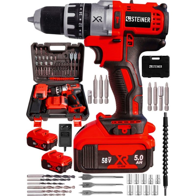 Steiner Germany Technology Darbeli 58 V 5 Ah Red Xr Li-Ion Çift Akülü Şarjlı Vidalama Matkap + Pro Set